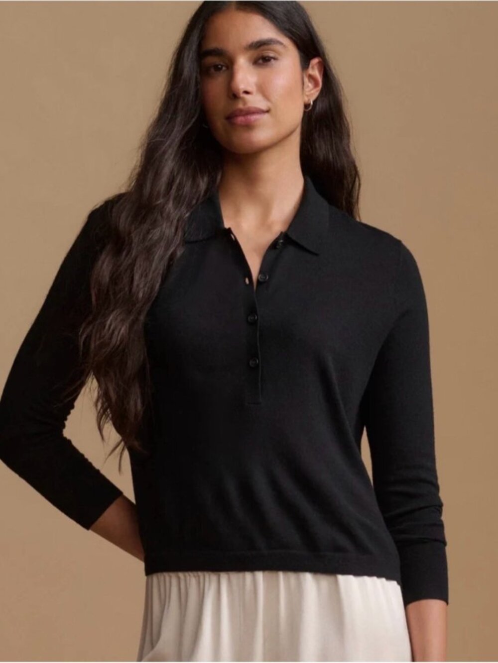 NEW Jenni Kayne Grayson Polo Merino Wool Long Sleeve Sweater Black | size M - Picture 4 of 11